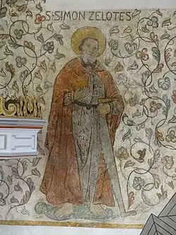 Simon Zelotes, 16th-century fresco, eastern wall of the Evangelical church [de] of Leihgestern