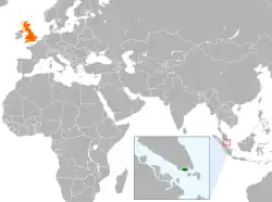 Map indicating locations of Singapore and United Kingdom