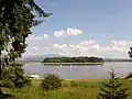 Slanica Island seen from the shores of the reservoir