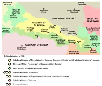 Kingdom of Slavonia in 1751, shown in yellow