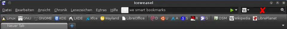 Smart bookmarks usage: Entering a keyword and search a term separated by a blank space into the address bar.