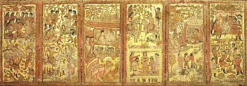 Sogdian figures, wearing Sogdian clothing, Tomb of An Jia, 579 CE.