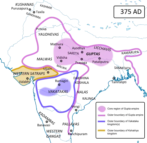 Tamralipti shown in eastern India, c. 375 CE