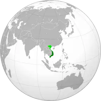 The administrative territory of South Vietnam during the Vietnam War (dark green); territory claimed but not controlled (light green).