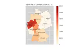 Spaniards in germany per bundesland in 1995