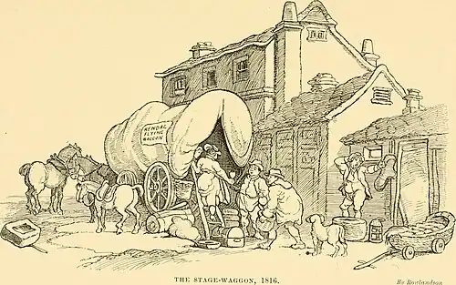 Passengers board the Kendal Fly - after Thomas Rowlandson, 1816