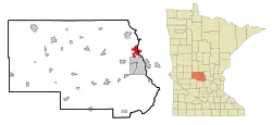 Location of Sartell within Stearns and Benton Counties in the state of Minnesota