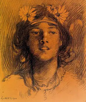 Young woman by Ștefan Luchian, drawing for the cover of Ileana magazine (1900)