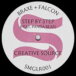 LP cover of the single release of "Step by Step", by Braxe + Falcon feat. Panda Bear