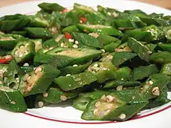 Stir-fried sliced okra fruits