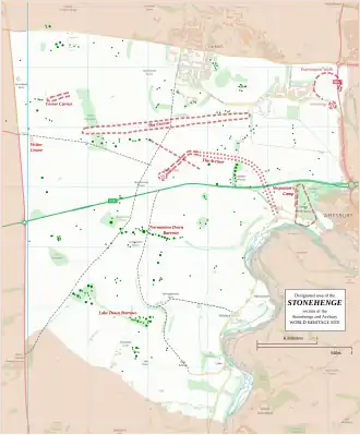 Map showing the Stonehenge section of the Stonehenge and Avebury World Heritage Site