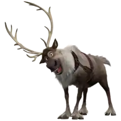 A fictional smiling reindeer from the Frozen franchise