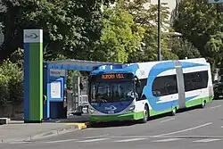 A southbound Blue Line bus at Wetmore Avenue Station in downtown Everett