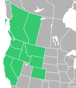 Symphyotrichum campestre distribution map: Canada — Alberta and British Columbia; US — California, Colorado, Idaho, Montana, Nevada, Oregon, Washington, and Wyoming