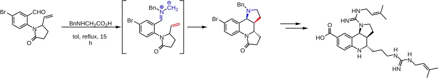 Step of martinellic acid synthesis using azomethine ylide.