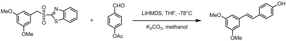 Synthesis of pterostillbene through Julia Olefination
