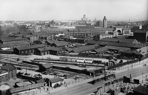 Töölö freight yard seen from the roof of the Parliament House in 1930s