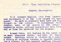 Part of Samson's typewritten memo describing TJ-2