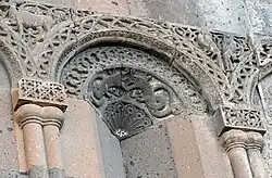 Wall decoration with facing dragons, at Tigran Honents