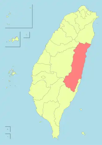 Location of Hualien County in Taiwan