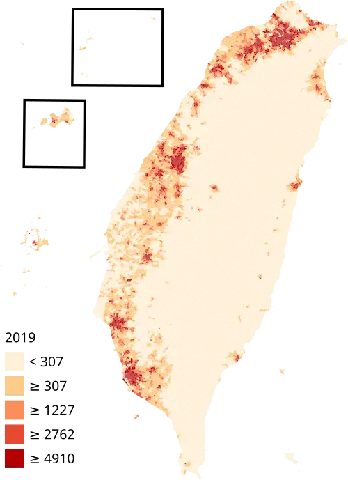 Image 32Population density map of Taiwan in 2019 (from History of Taiwan)