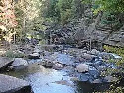 View of the Tallulah River at the bottom of the gorge