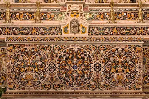 Detail of the marblework of the altar of the chapel.