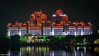 The Telangana Secretariat lit up in the tricolor in lieu of the 78th Independence Day.