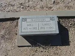 The grave site of Don Juan Frankenberg (1873–1952) and his wife Carrie I. Frankenberg (1882–1963).