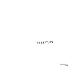 A mostly plain white album cover, with the words "the Beatles" towards the centre and a serial number towards the lower right corner
