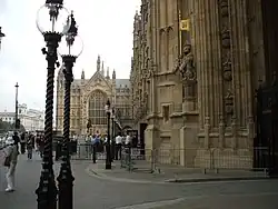 The neo-Gothic ornament of the entrance to the Victoria Tower, looking north