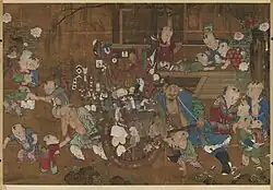The Knickknack Peddler by Su Hanchen; depictions of common life became a popular motif during the prosperous years of the Song dynasty