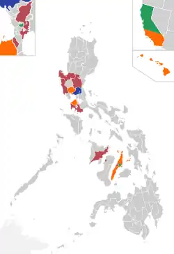 Map showing the placements of The Miss Philippines 2023 candidates
