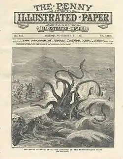 #42 (24/9/1877), Another depiction of the Catalina specimen, from the cover of the 17 November 1877 issue of The Penny Illustrated Paper and Illustrated Times (, 1877c:305, fig.)