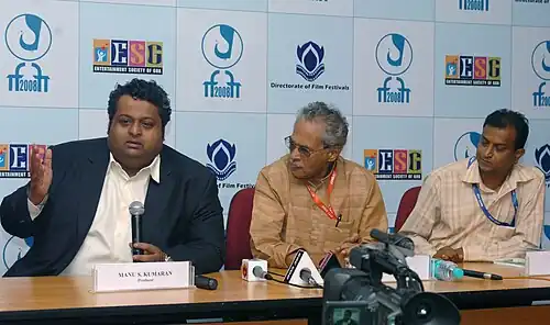 The Producer of the Malayalam film 'AAKASHGOPURAM" Shri. Manu S.Kumaran and the Director, Shri K. P Kumaran addressing at the press during the 39th International Film Festival (IFFI-2008) in Panaji, Goa on November 25, 2008.jpg