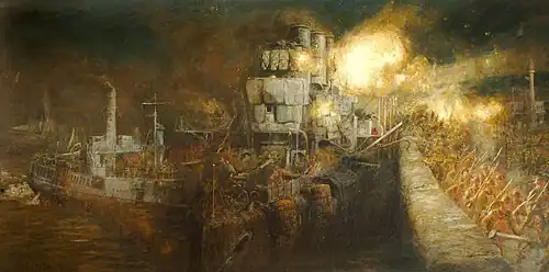 William Lionel Wyllie - The Storming of Zeebrugge Mole, St George's Day