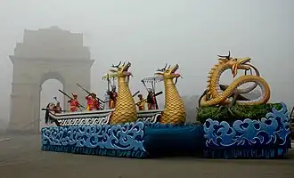 A tableau depicting Meitei divine mythical beings, like Hiyang Hiren and Pakhangba.