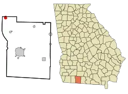 Location in Thomas County and the state of Georgia