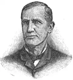 A black and white line drawing of a man in his thirties.