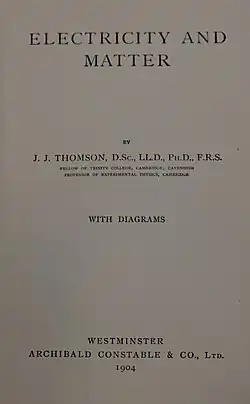 Title page to Electricity and Matter (1904)