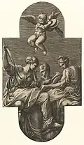 Three Muses and a Putto with Cymbals