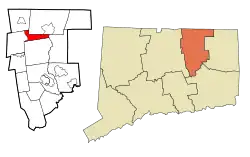 Location in Tolland County and the state of Connecticut