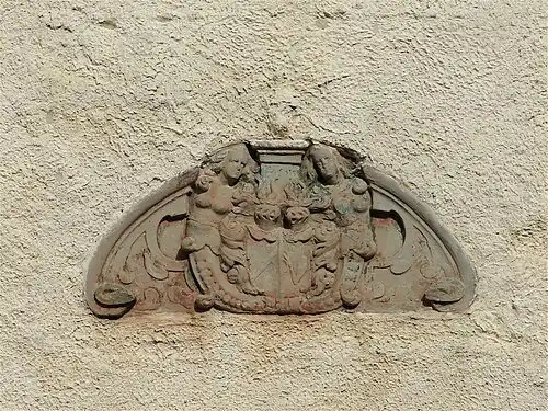 Ove Gjedde and Dorthe Knudsdatter Urne's arms of alliance at Tomarps Kungsgård Castle