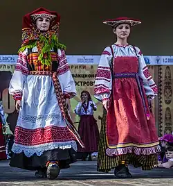 Red on Russian folk costumes