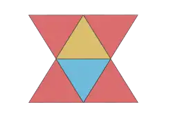 Multicolor, flat image of a triangular bipyramid
