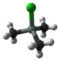 Ball-and-stick model of the trimethylsilyl chloride molecule