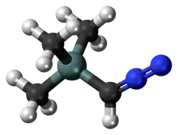 Ball-and-stick model of the trimethylsilyldiazomethane molecule