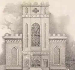 Illustration of the newly constructed Trinity Church building, Summer St., Boston, in Bower of Taste, ca.1829. Drawn by Margaret Clark Snow; printed by Annin & Smith