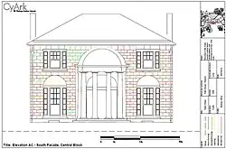 This elevation of the Temple Portico of Tudor Place is from a laser scan project conducted by nonprofit CyArk. The circular Temple Portico that extends into the space of the Saloon is a prominent architectural feature of the house.
