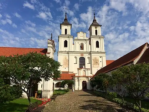 Church Of Blessed Virgin Mary, the Queen Of Angels, with a Late Baroque twin-tower façade completed in 1735, in the Tytuvėnai Monastery in Tytuvėnai[38]